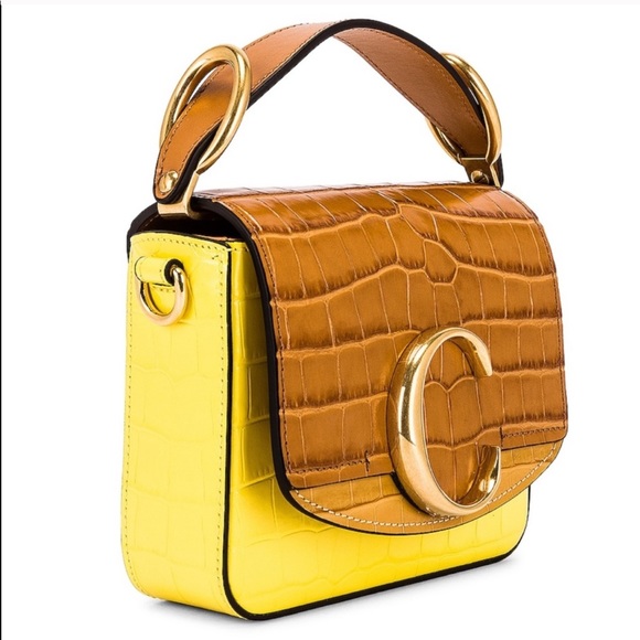 Chloé Mini C Yellow Croc Embossed Crossbody Bag - Picture 2 of 16